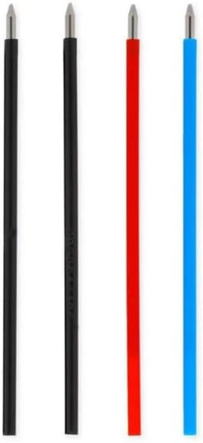 Quattro ricariche in plastica per penna Legami con punta in metallo da 0.5 mm nei colori nero rosso e azzurro