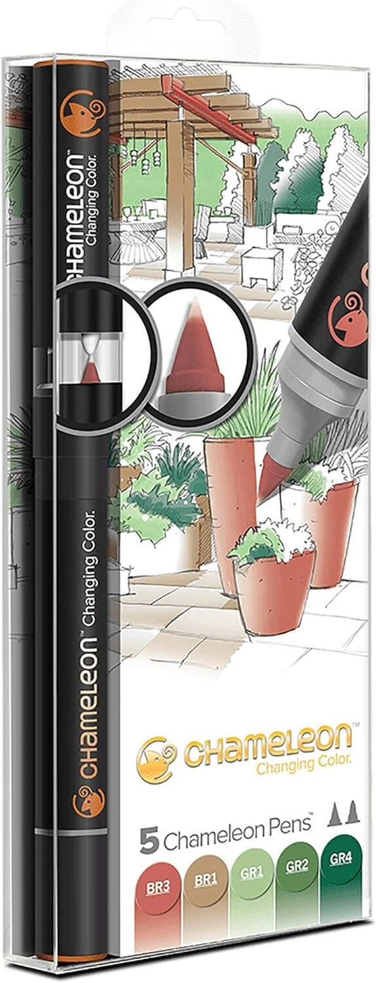 Confezione da 5 pennarelli permanenti a base di alcol Chameleon Pens sfumabili Nature Tones Toni Natura