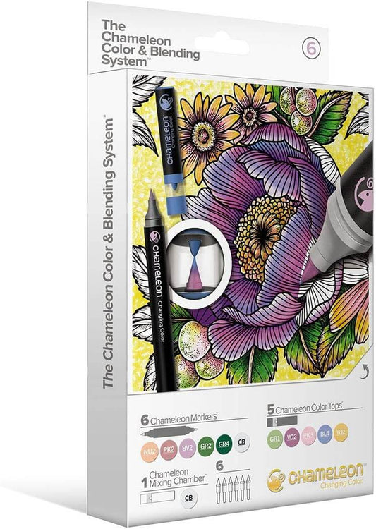 Scatola del set Chameleon Color and Blending System numero 6 con illustrazione floreale sfumata