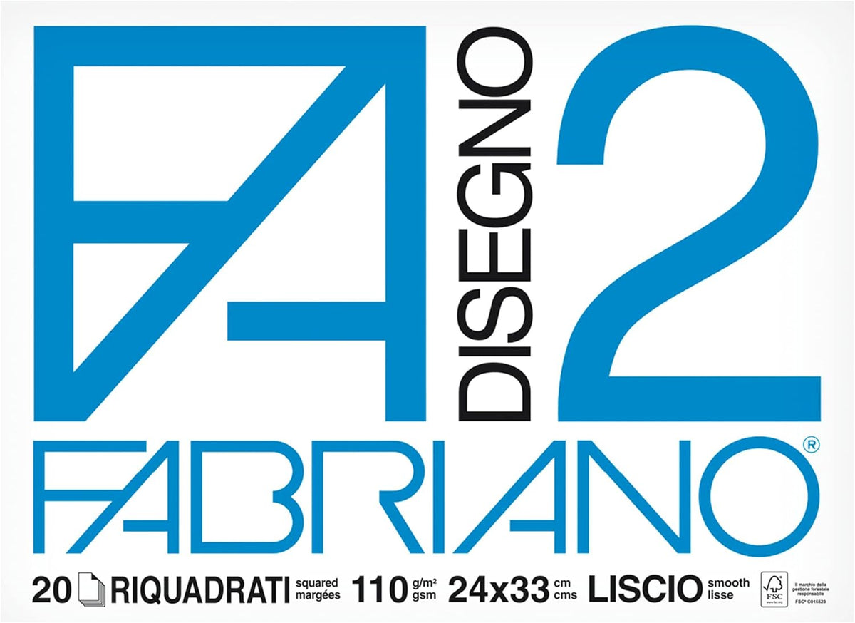 Copertina album Fabriano F2 Disegno 2 lisco riquadrato 24x33 cm da 20 fogli per uso scolastico
