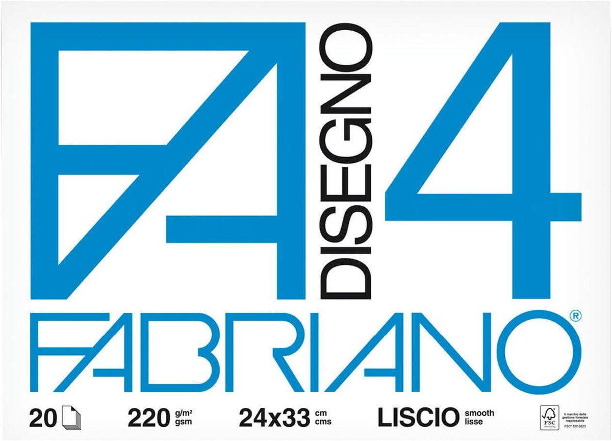 Copertina album Fabriano F4 Disegno 4 fogli lisci 24x33 cm da 220g per scuola e disegno tecnico