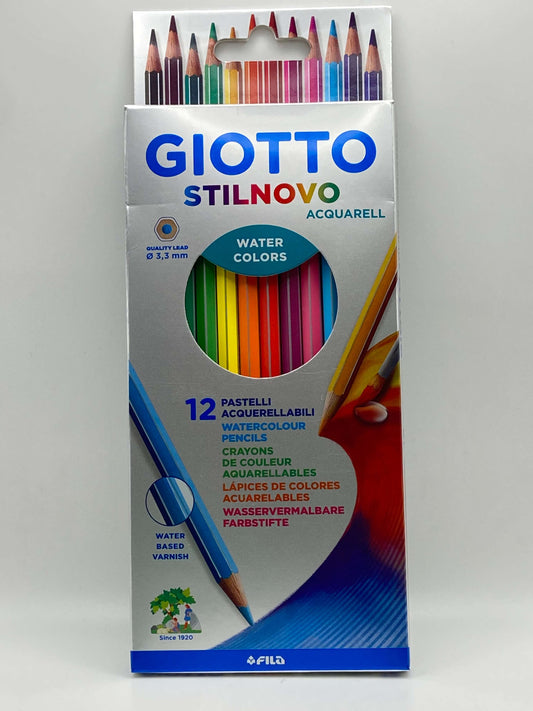 Confezione frontale 12 pastelli acquerellabili Giotto Stilnovo Acquarell mina 3.3mm per disegno e acquarello