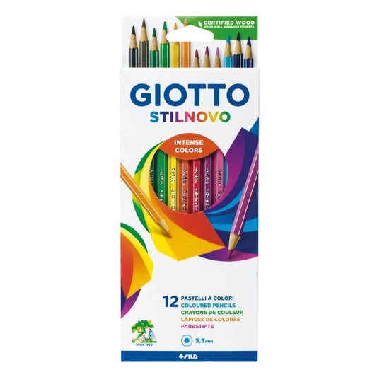 Astuccio da 12 matite a pastello colorate Giotto Stilnovo con mina da 3,3 mm per scuola e disegno