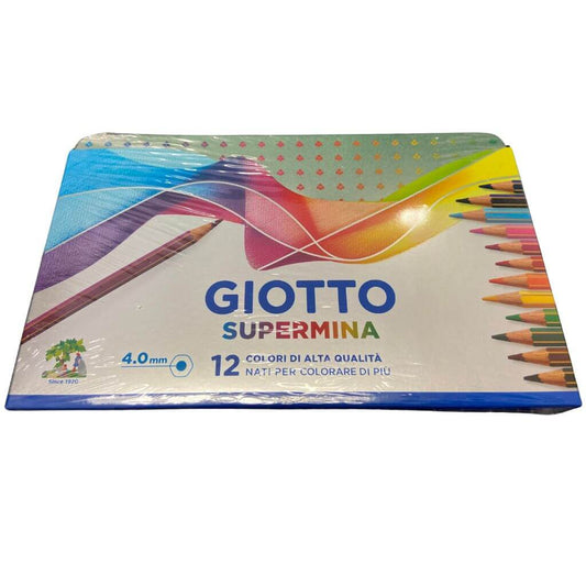 Confezione metallo Giotto Supermina 12 pastelli colorati con mina extra large da 4.0 mm cod F236700 per la scuola