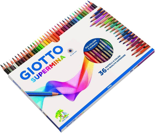Scatola da 36 pastelli colorati Giotto Supermina di qualità superiore con mina extra resistente da 3,8 mm