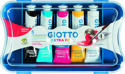 Astuccio da 5 tubetti di tempera extra fine Giotto da 21 ml in confezione di plastica trasparente