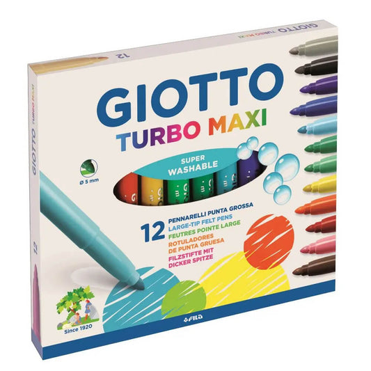 Scatola da 12 pennarelli superlavabili Giotto Turbo Maxi a punta grossa da 5 mm per disegno e scuola