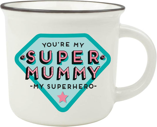 Tazza mug Cup Puccino Legami in porcellana bianca con scritta You're my Super Mummy e grafica turchese
