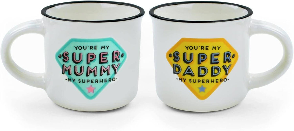 Coppia di tazzine da caffè espresso Legami in porcellana con scritte You're my Super Mummy e Super Daddy