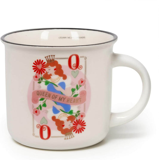 Tazza mug in porcellana Legami Milano modello Cup-puccino con grafica Queen of my Heart e bordo nero