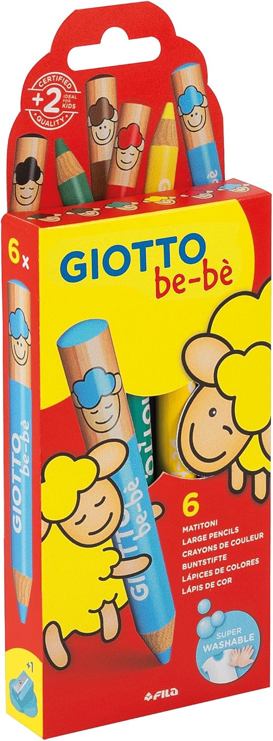Confezione da 6 matitoni colorati Giotto be-bè per bambini piccoli con temperamatite incluso